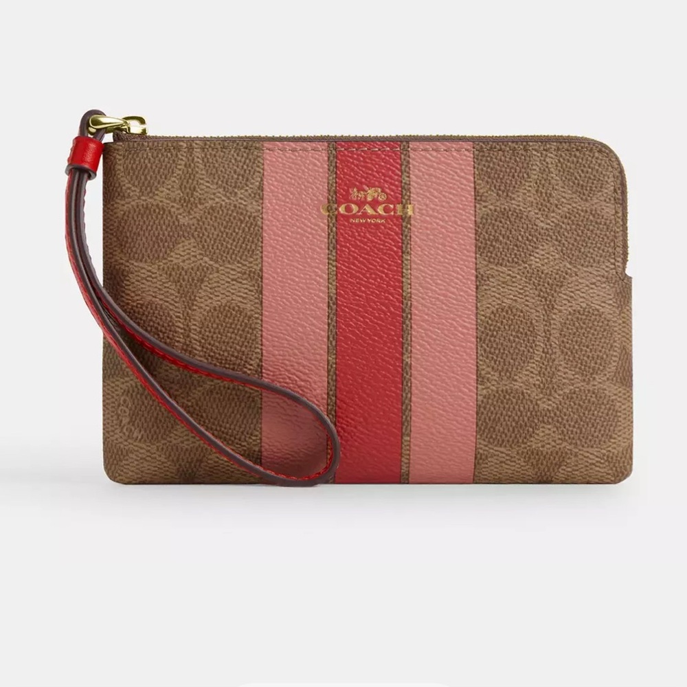 Corner Zip Wristlet In Signature Canvas With Stripe
